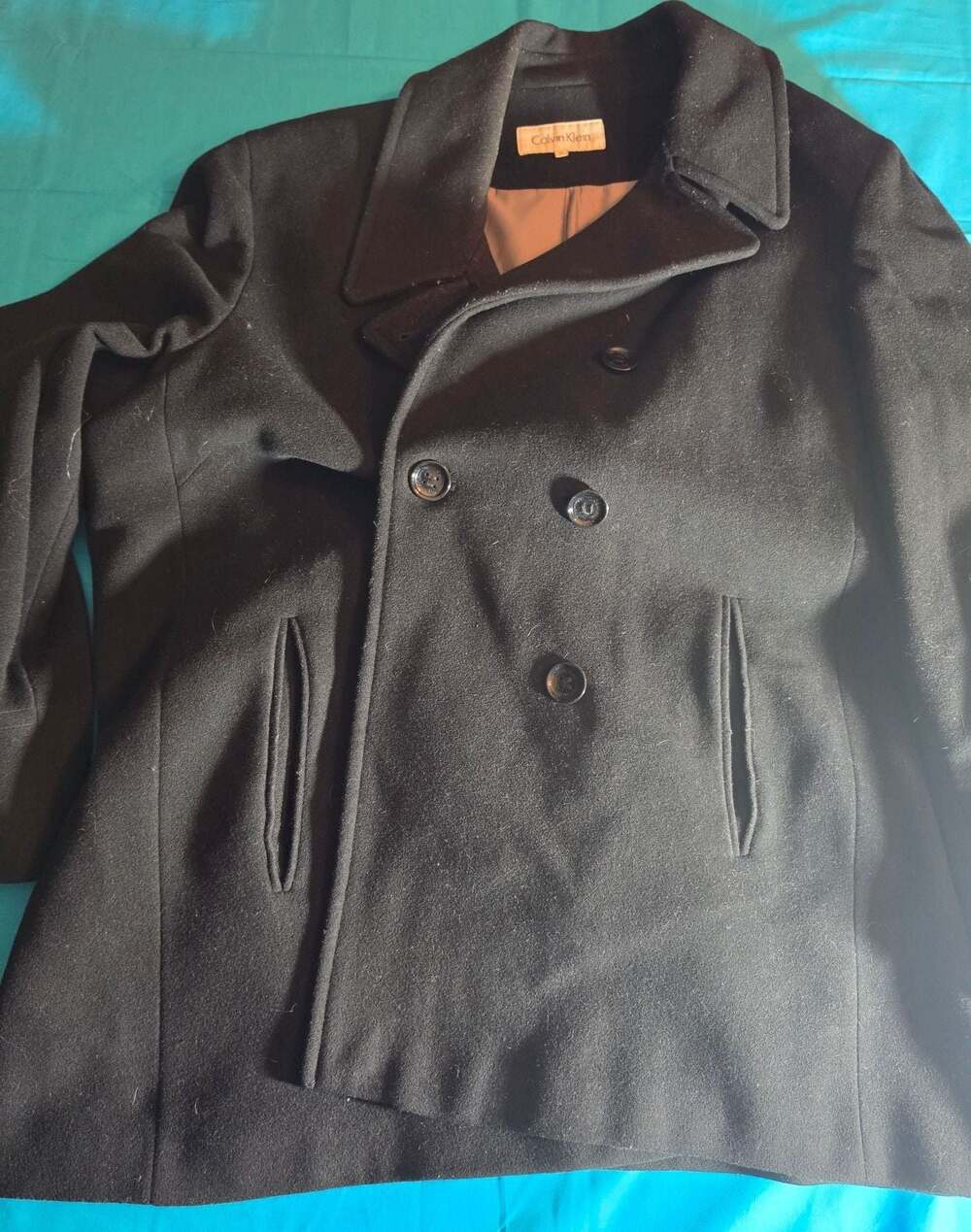 Calvin Klein Men's Black Double Breasted Wool Peacoat Size 2X